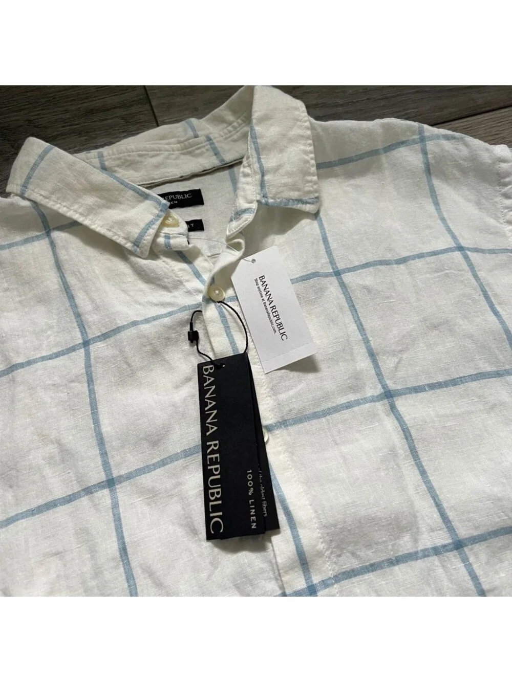 Banana Republic Men's L Short Sleeve Shirt 100% Linen Plaid Camden Fit NEW NWT
